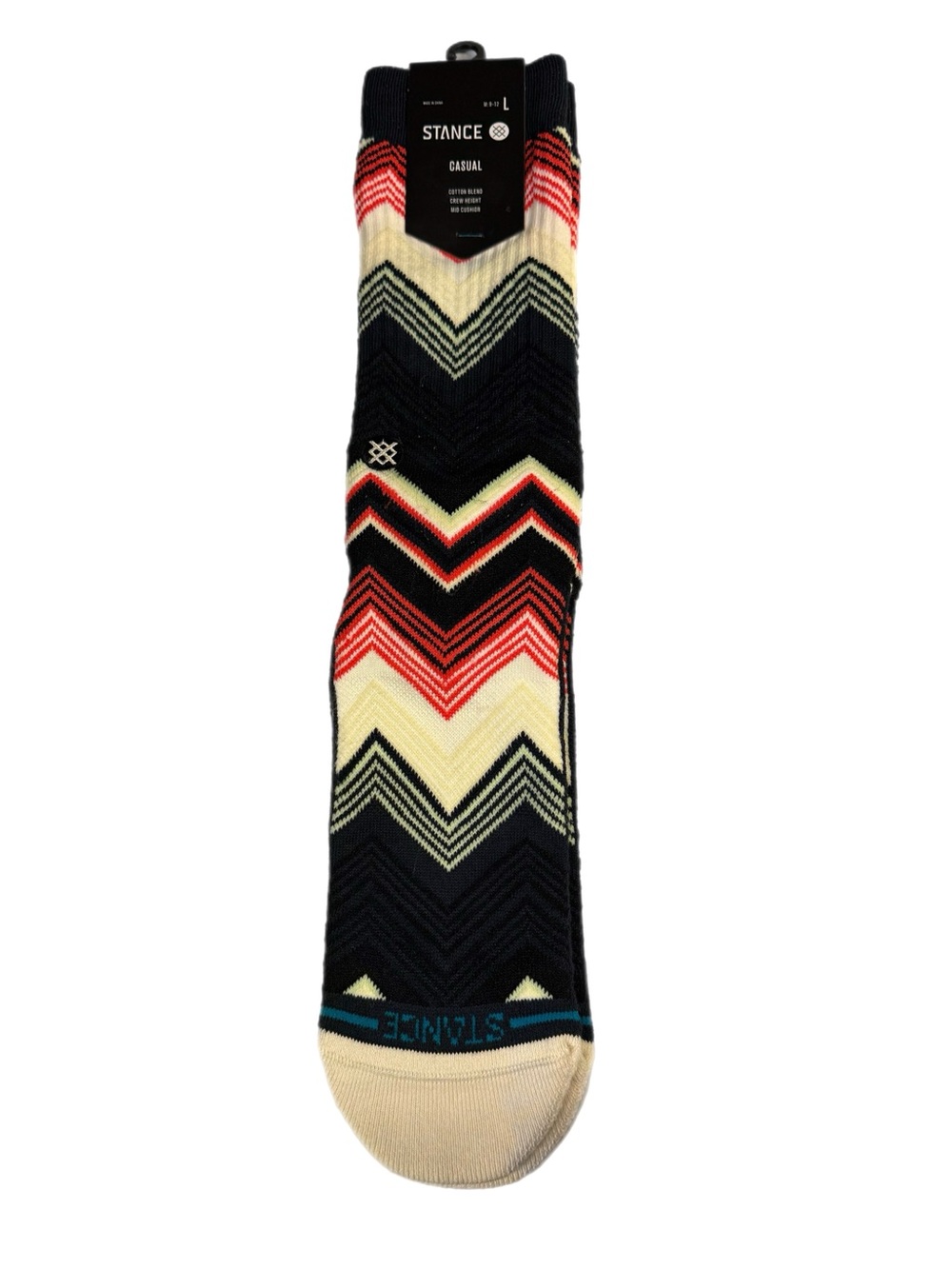 Stance Wavy Crew Socks Geometric Chevron Multi Size L NWT